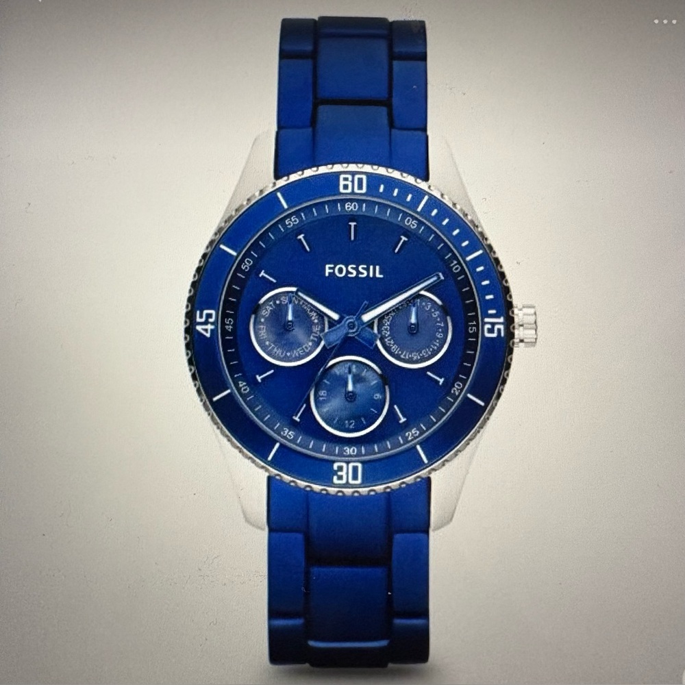 Fossil Stella ES3035 Navy Aluminum Stainless Steel Chronograph Watch